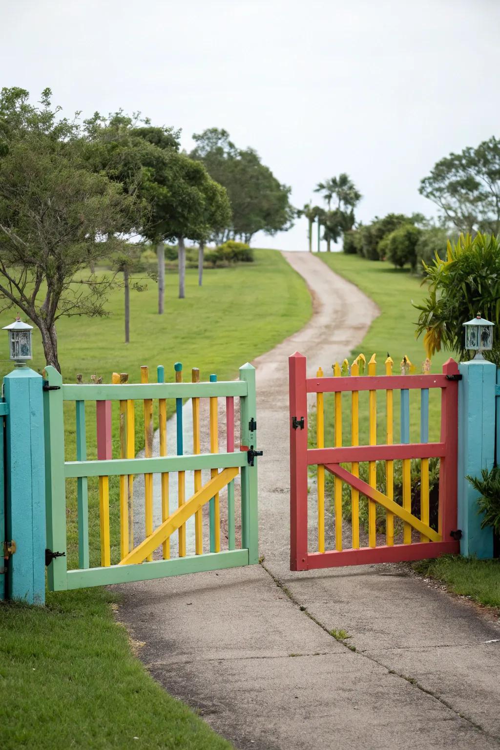A brightly colored gate that makes a bold statement.