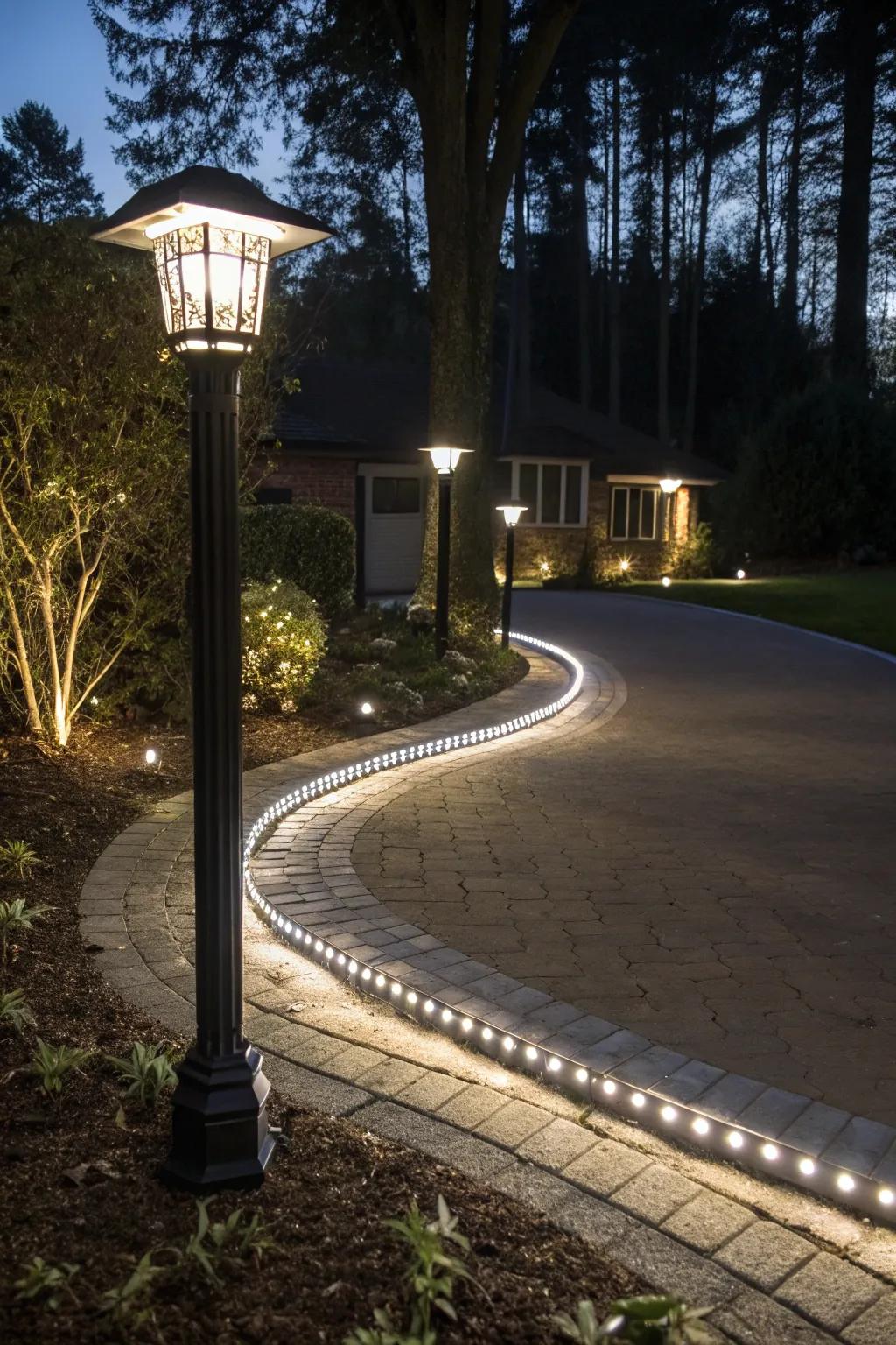 Solar LED strip lights enhance visibility.