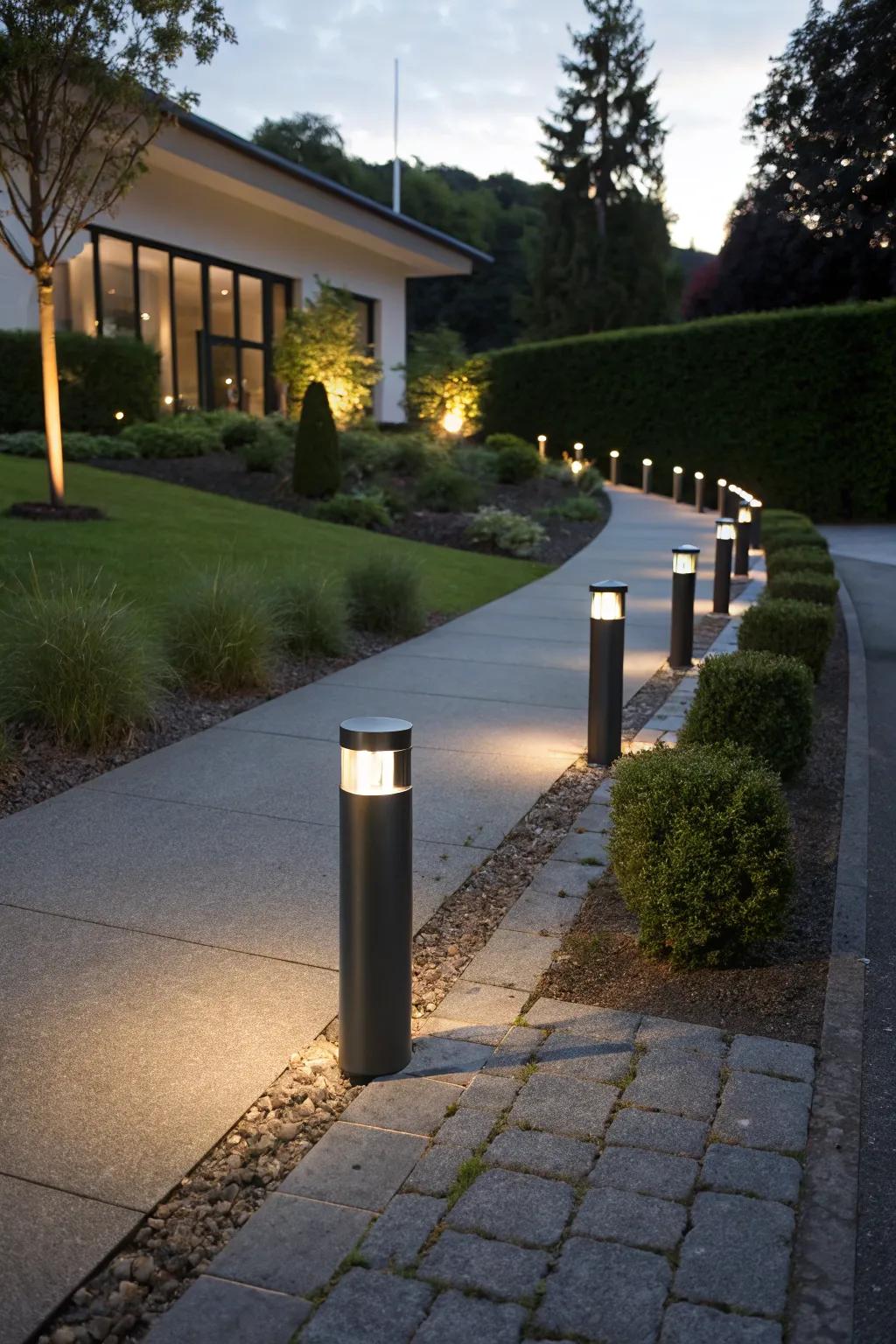 Bollard lights offer sturdy, stylish guidance.