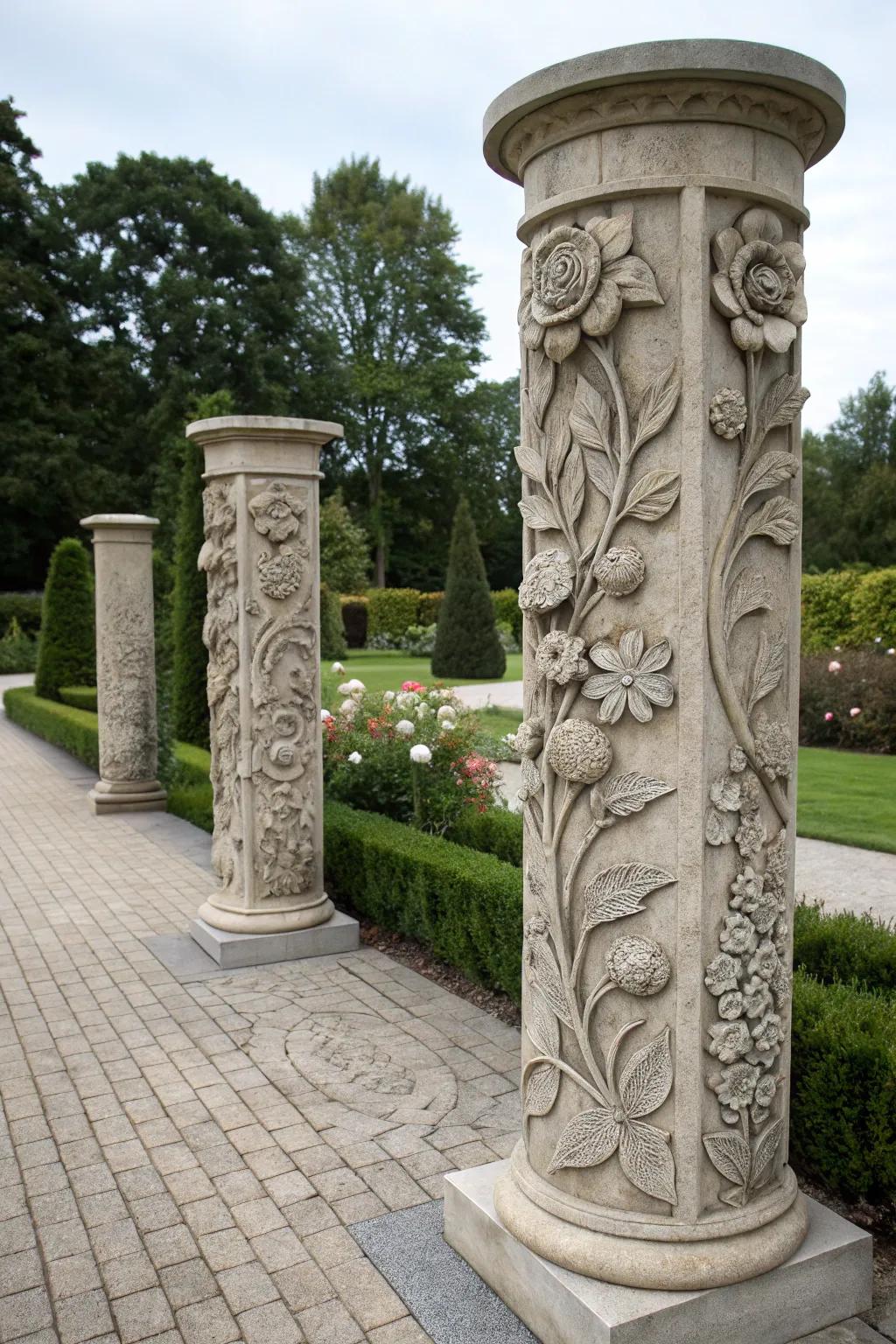 Artistic carvings give a bespoke and personalized touch to pillars.