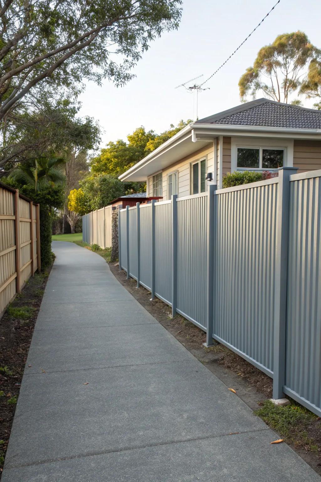 Achieve a modern look with corrugated metal fences.