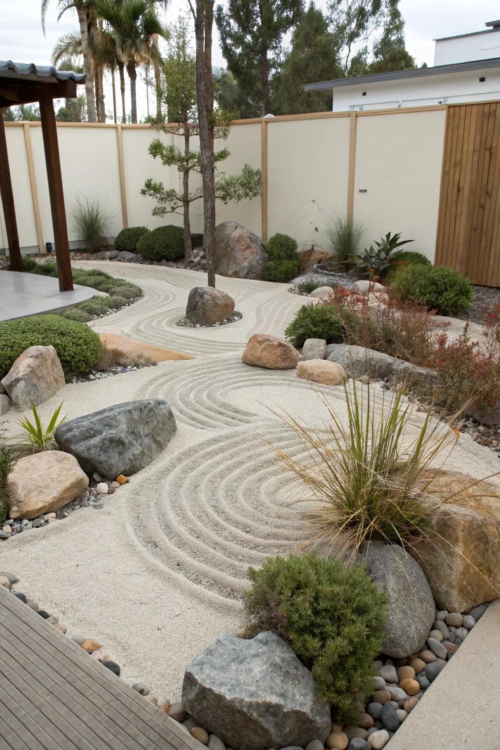 Zen gardens offer tranquility and minimal maintenance.