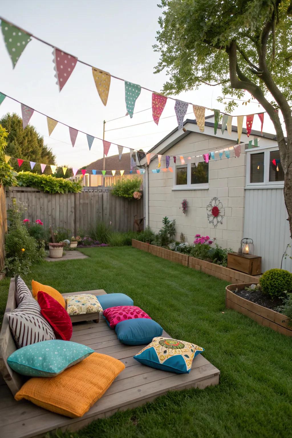 Seasonal decorations adding color and charm to the backyard.
