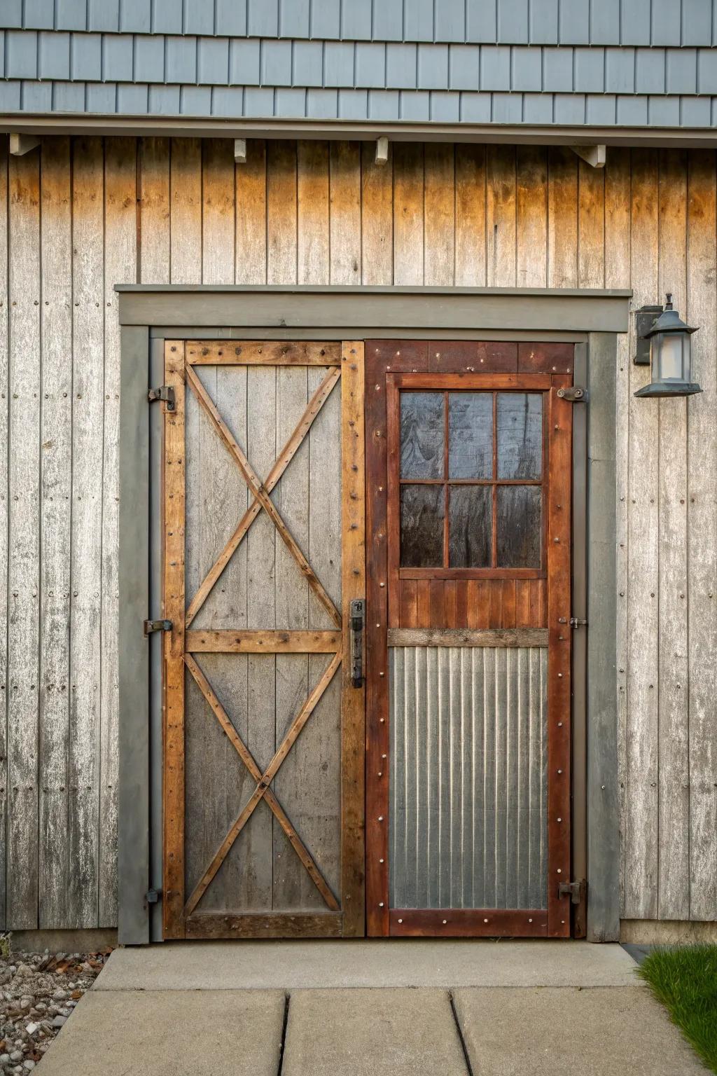 Barn door with mixed metals for an artistic flair
