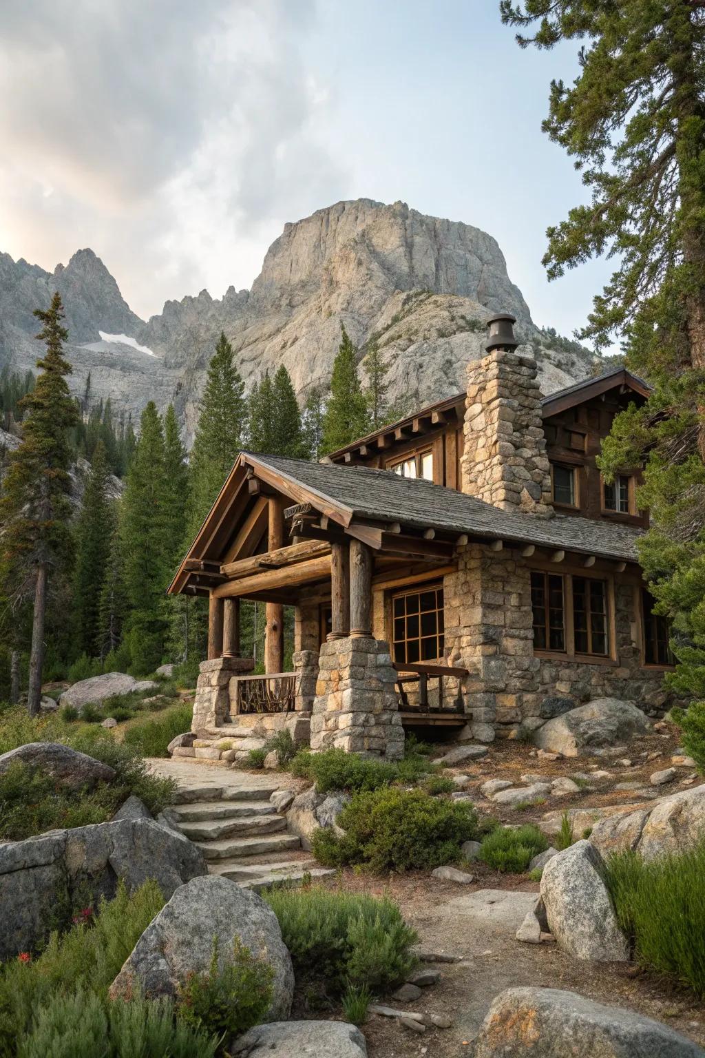 Stone wraps bring earthy elegance to beams.