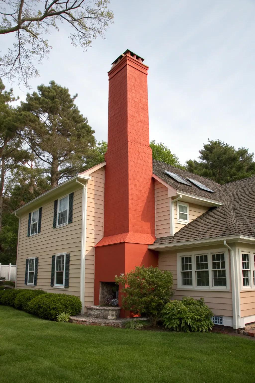 A painted chimney that adds a splash of color to the home's exterior.