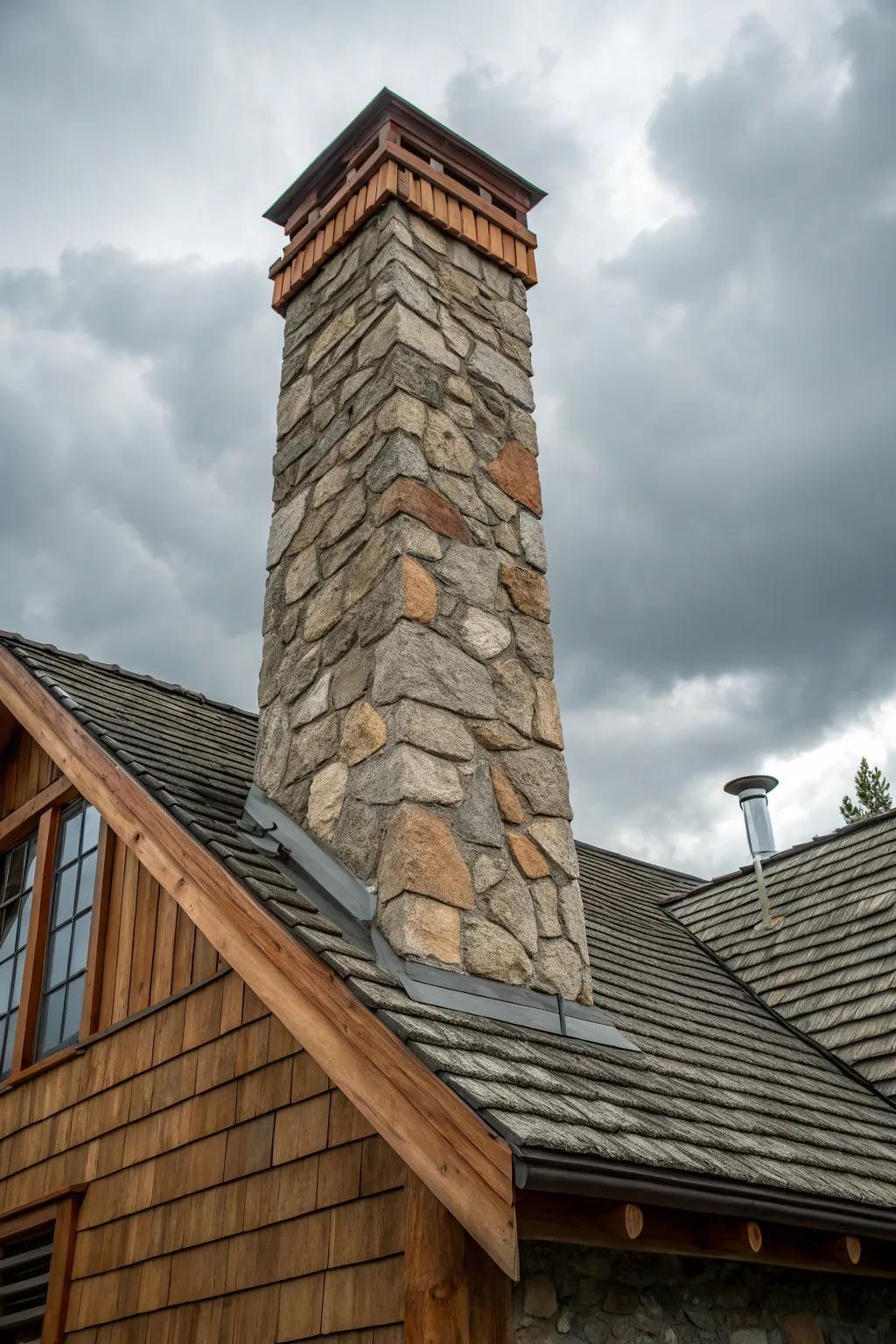 Mixing materials can yield a stunningly unique chimney design.