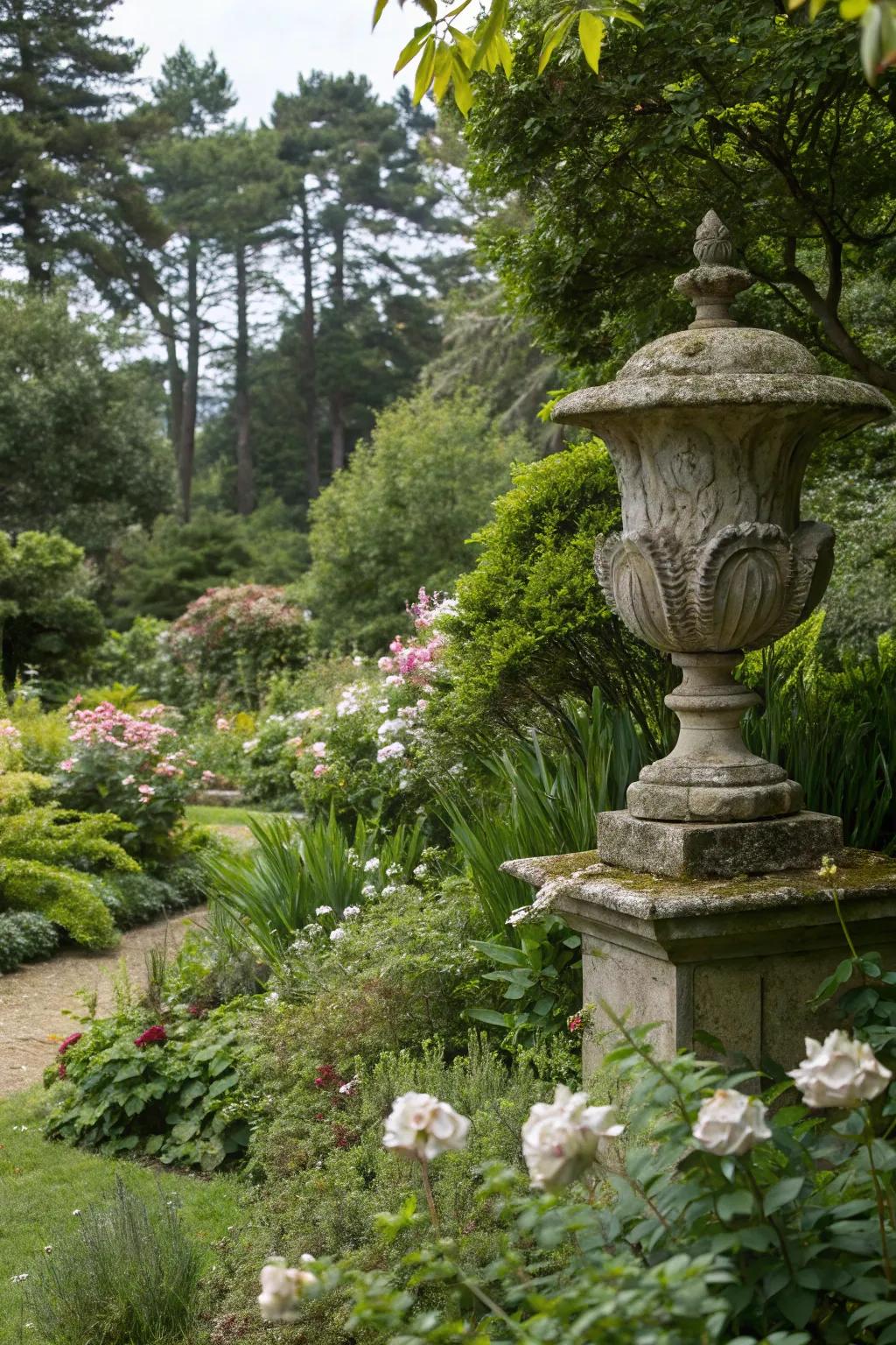 A garden sculpture adding elegance and intrigue.