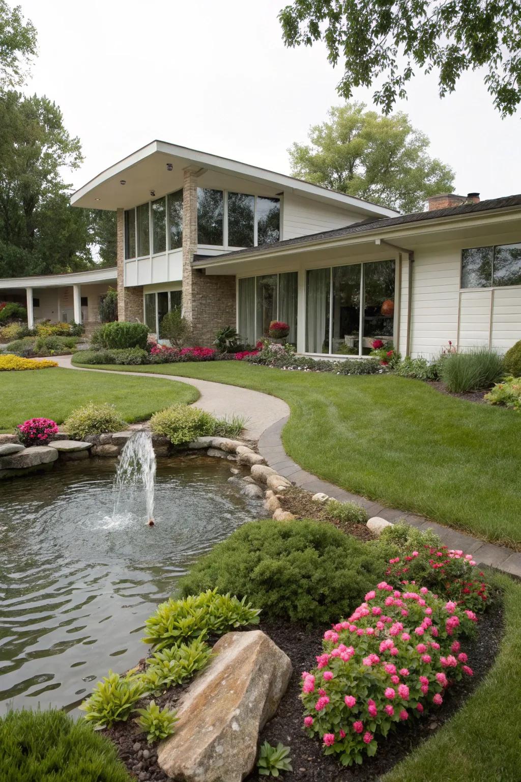 Water features add a calming element to the design.