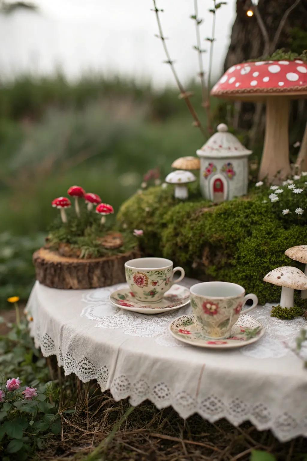 A fairy tea party setup invites storytelling and imagination.