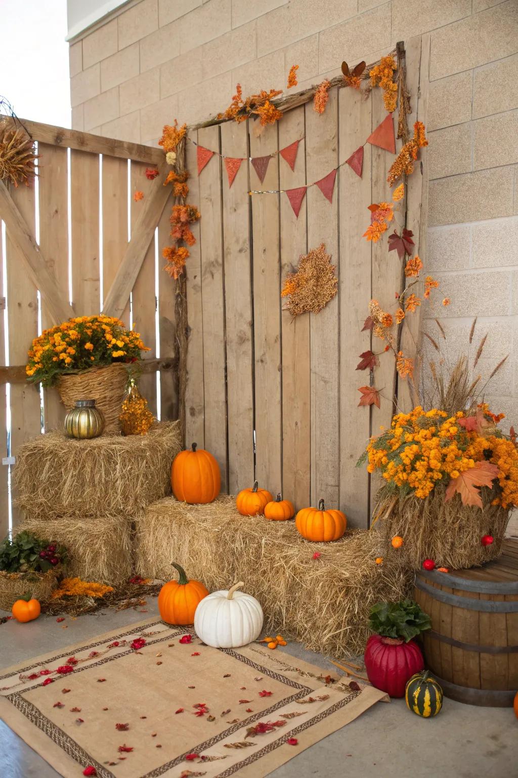 A DIY photo booth with fun autumn props for memorable snapshots.