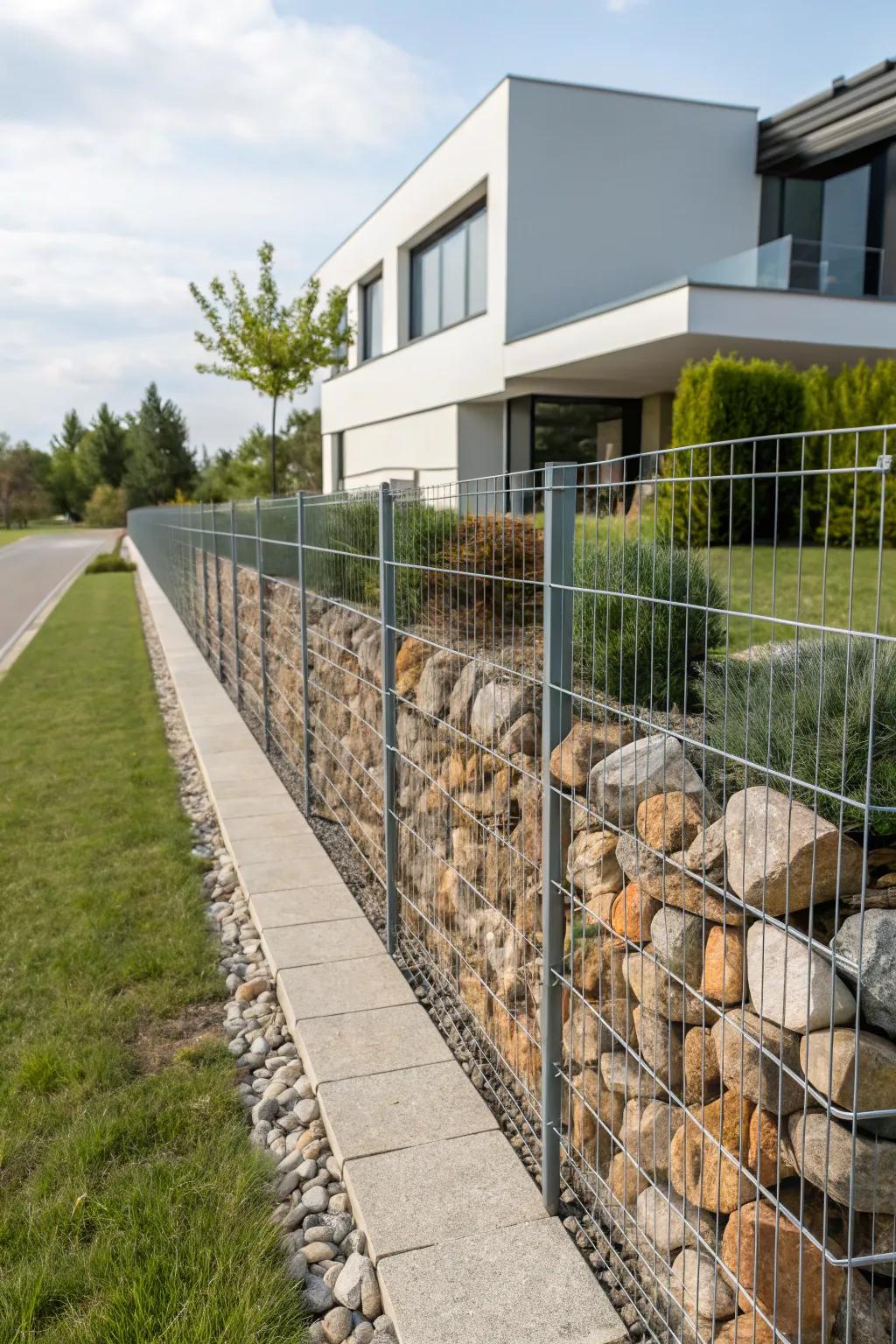 Gabion walls bring a contemporary edge to traditional fencing.