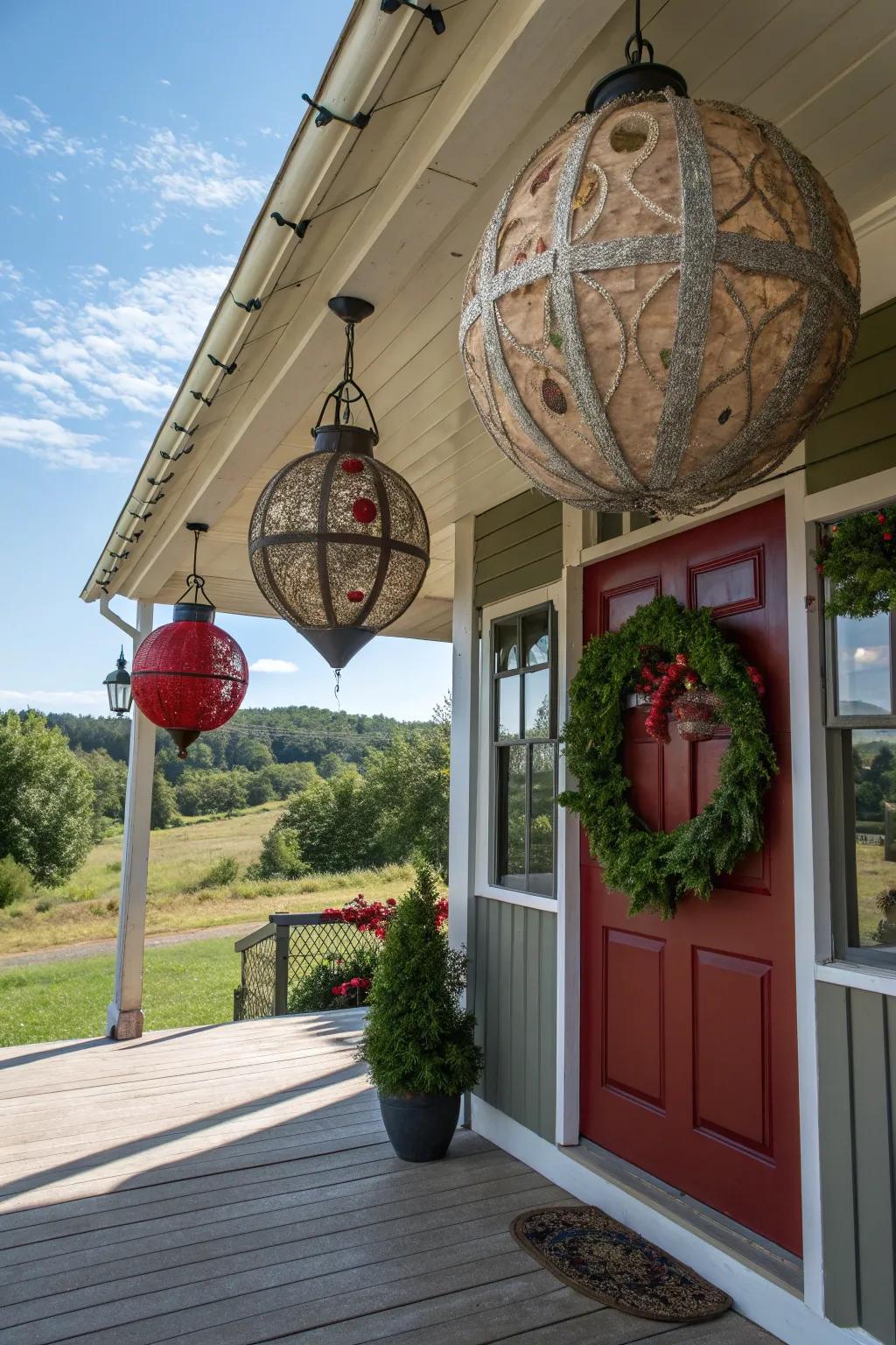 Outdoor ornaments add a playful festive touch.