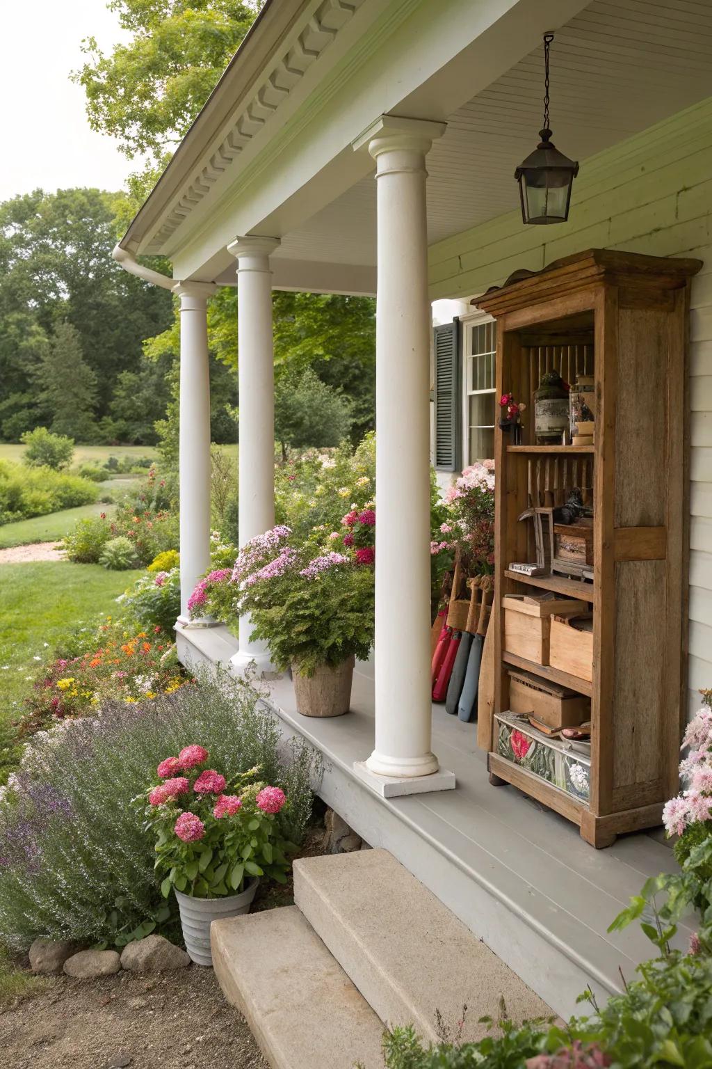 Columns with hidden storage keep essentials tucked away neatly.