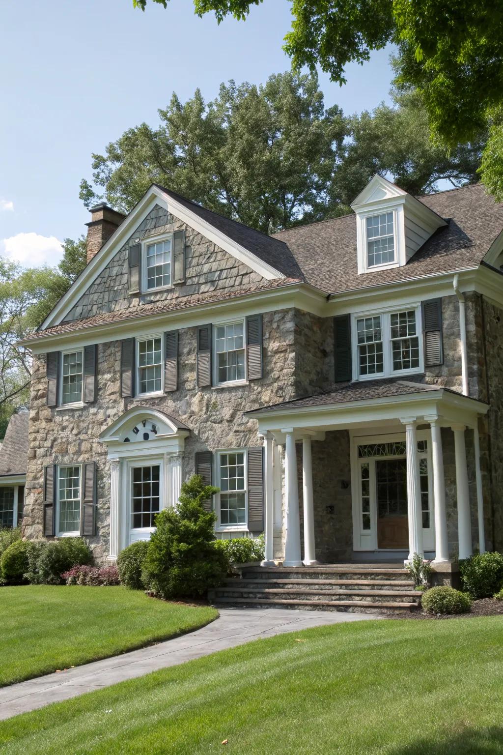 Timeless Colonial Revival with faux stone