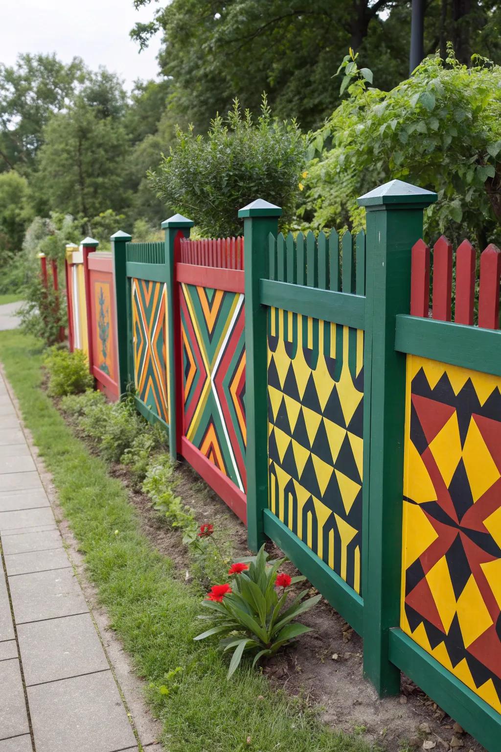 Bold geometric patterns turn this fence into a contemporary art piece.
