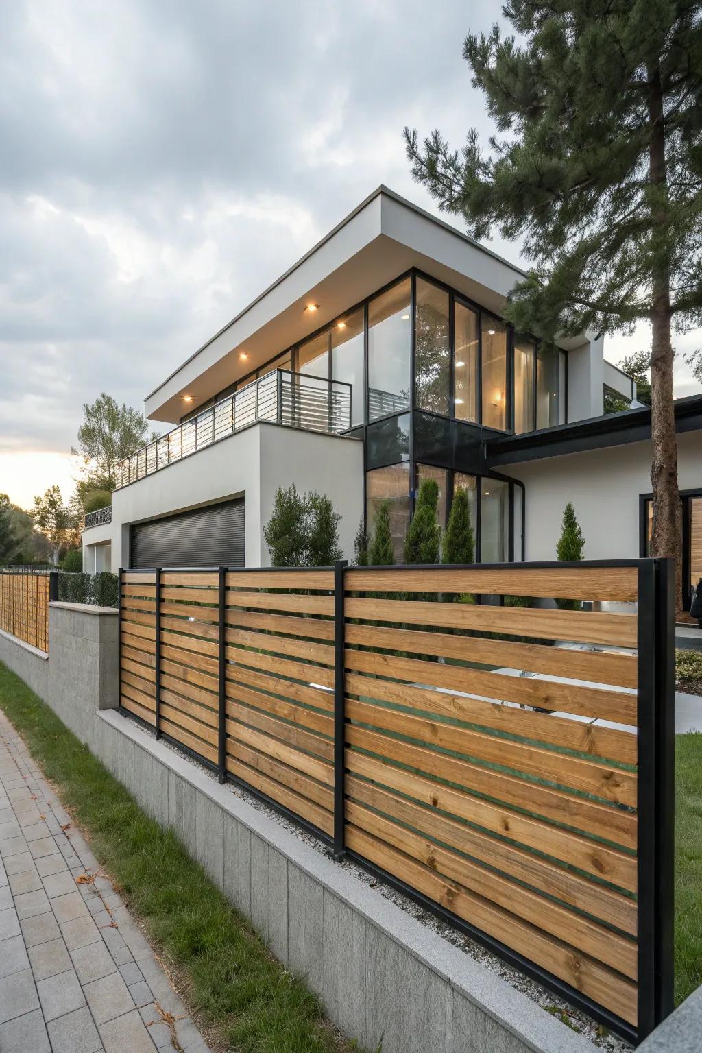 Floating planks create an airy, modern fence design.