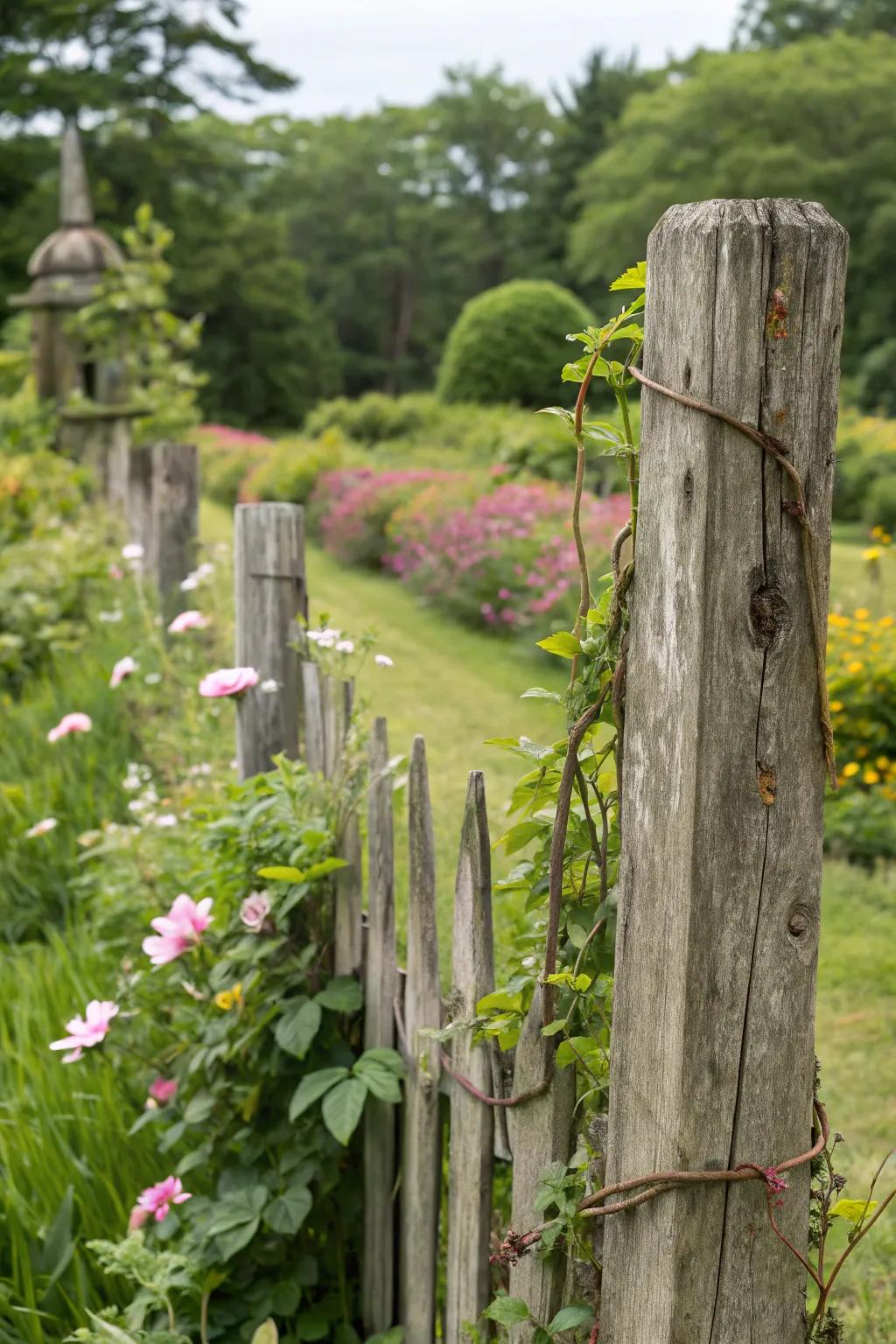 Weathered wood posts adding charm and character.
