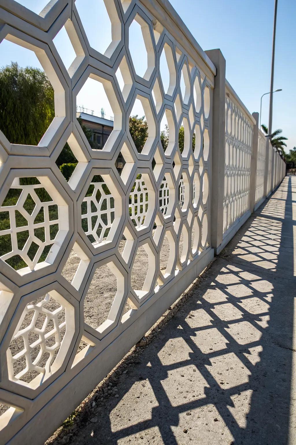 Geometric pattern trellis adds modern flair and privacy.