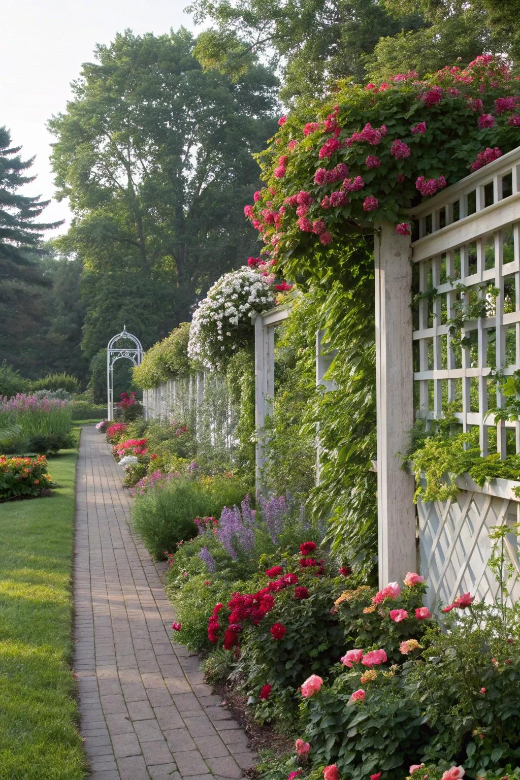 Trellis fencing encourages beautiful plant growth.