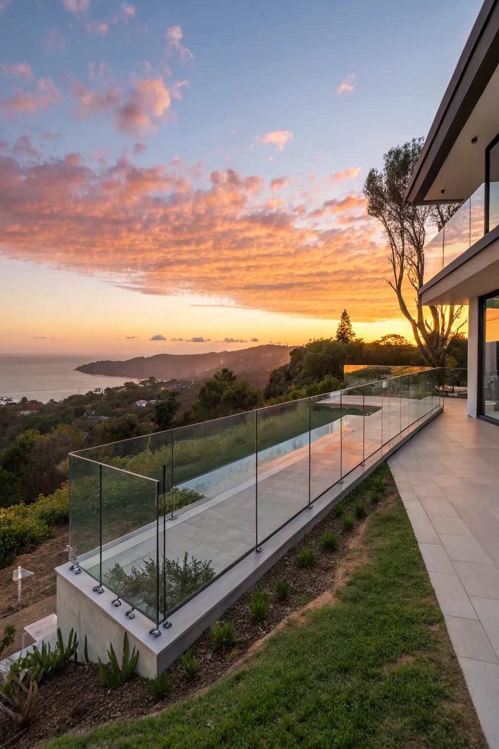 Unobstructed beauty: Glass panel fencing for stunning views.