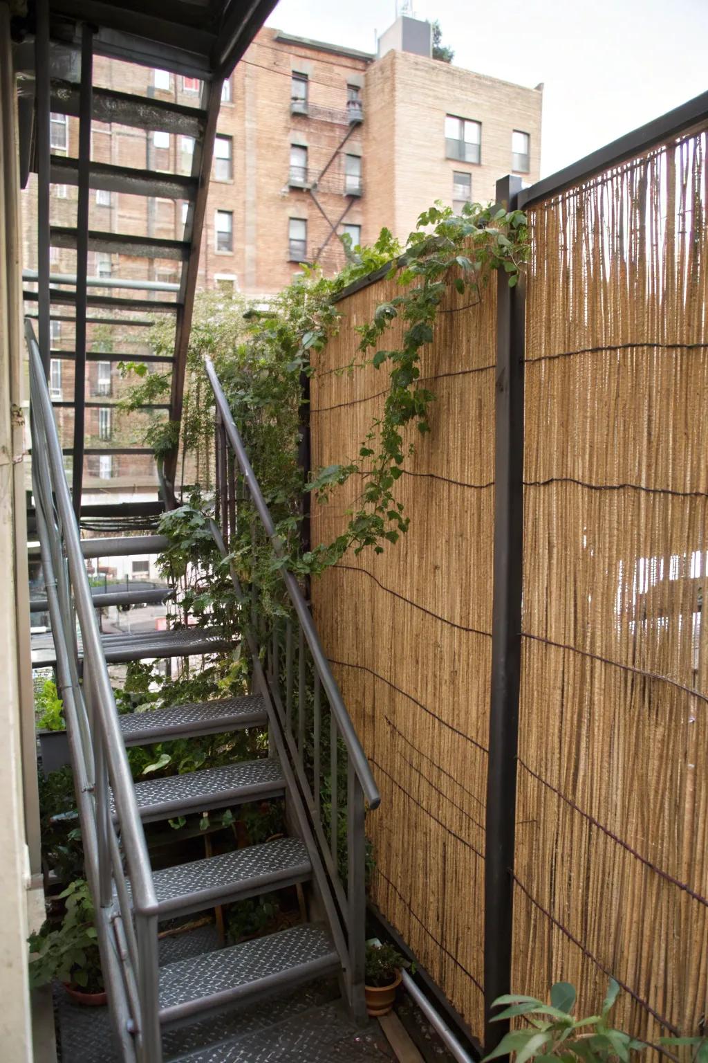 A privacy screen offers a secluded retreat on your fire escape.