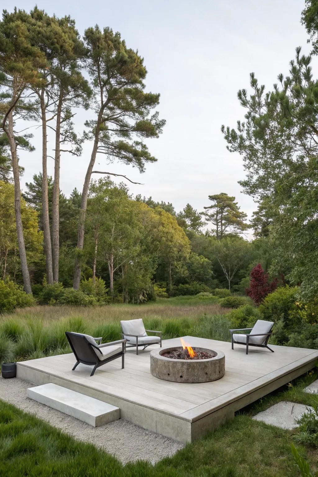 Minimalist design for a modern and serene fire pit area.