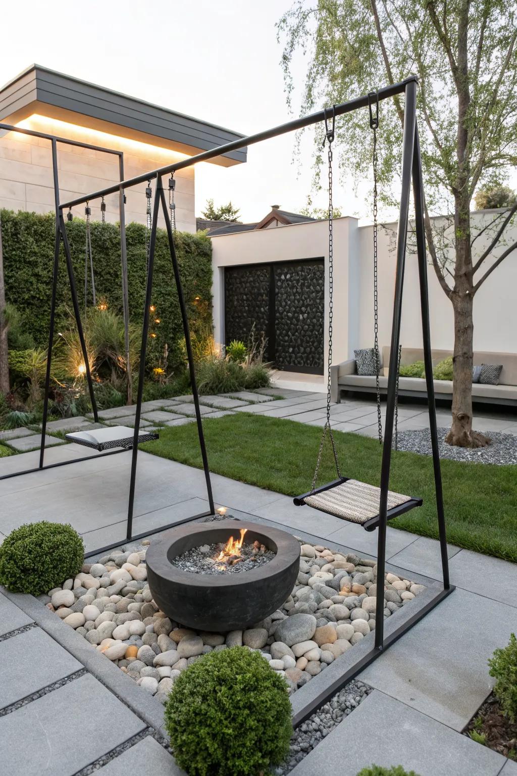 Modern metal swings that offer a sleek and stylish aesthetic.