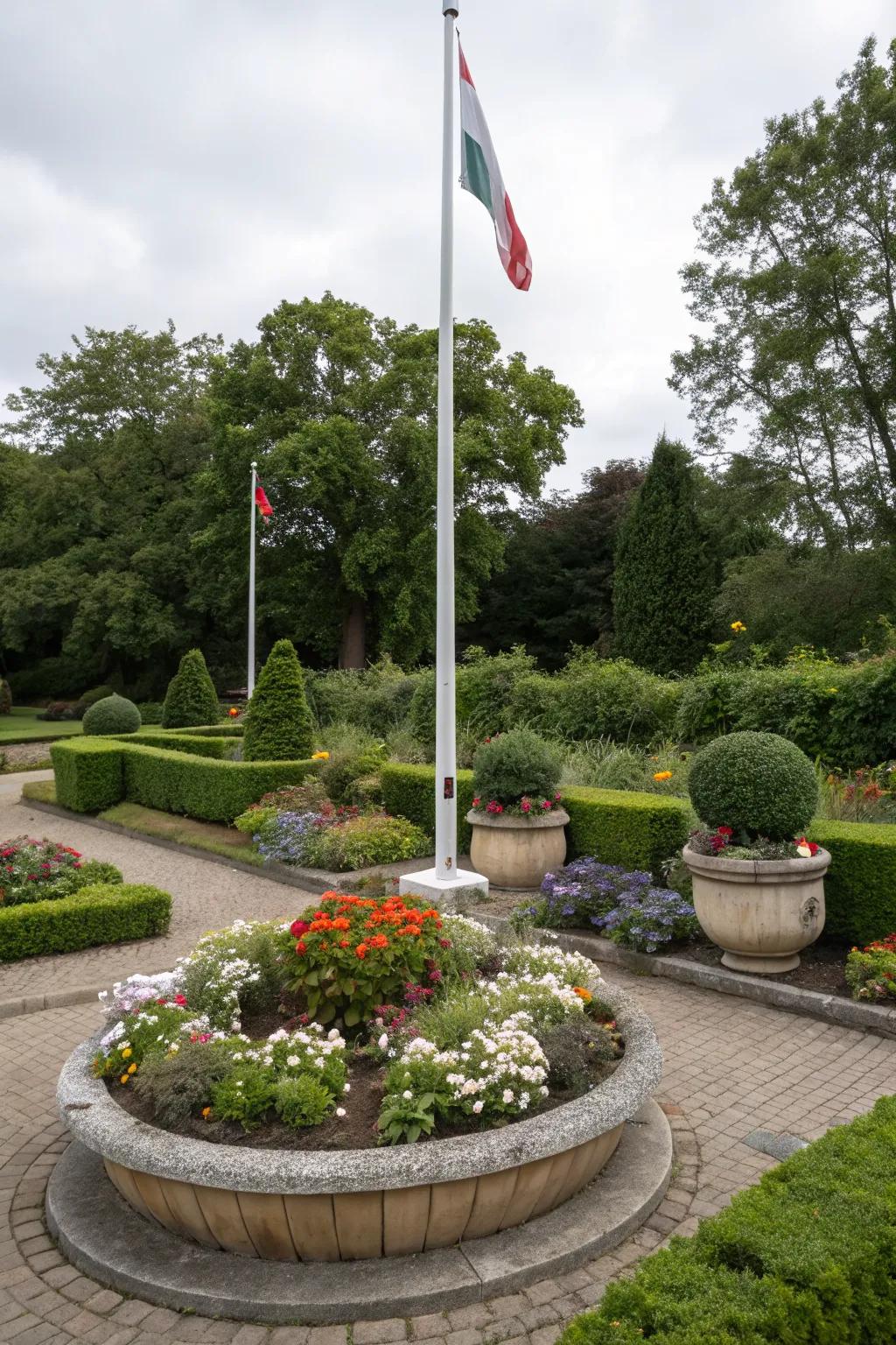 Unique planters add character and style to your flag pole area.
