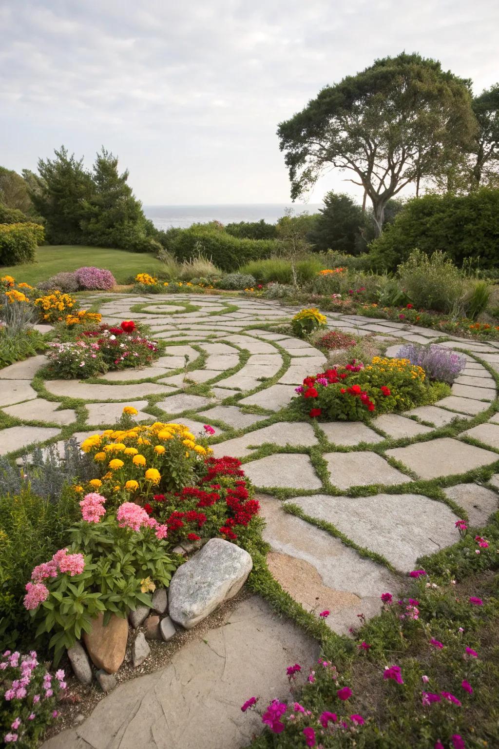 Artistic flagstone patterns bring creativity and uniqueness to the garden.