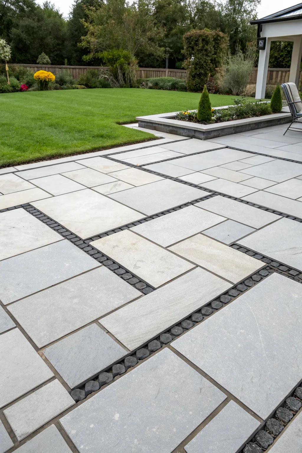 Achieve modern elegance with geometric flagstone patterns.