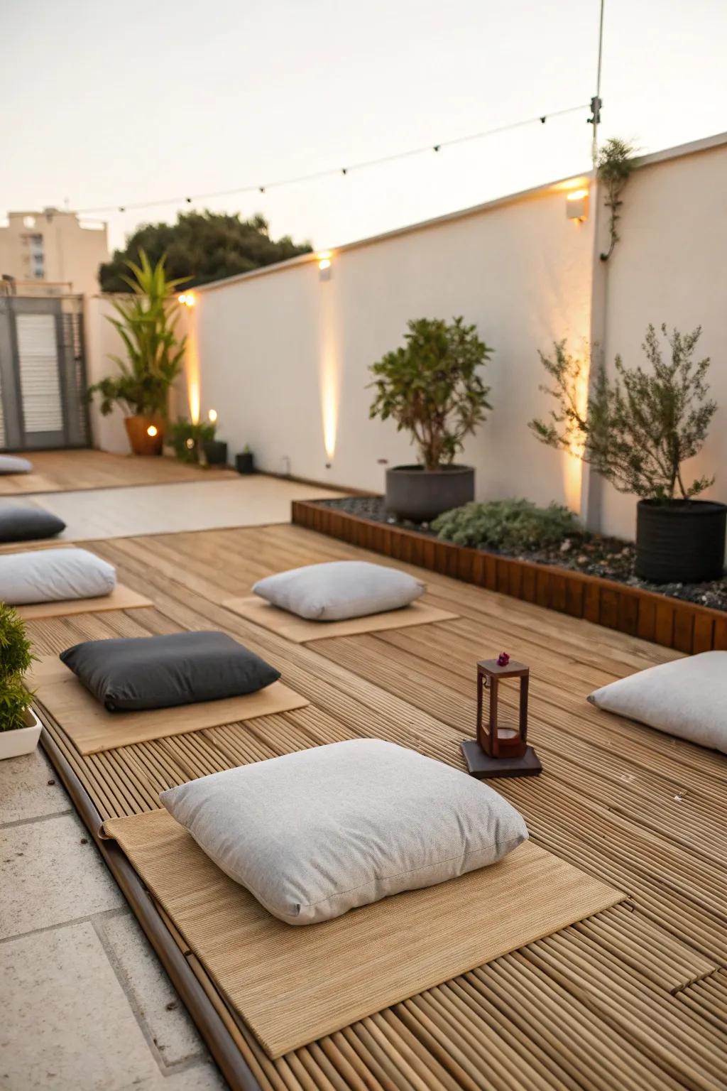 A dedicated yoga space offers peace and tranquility on your patio.