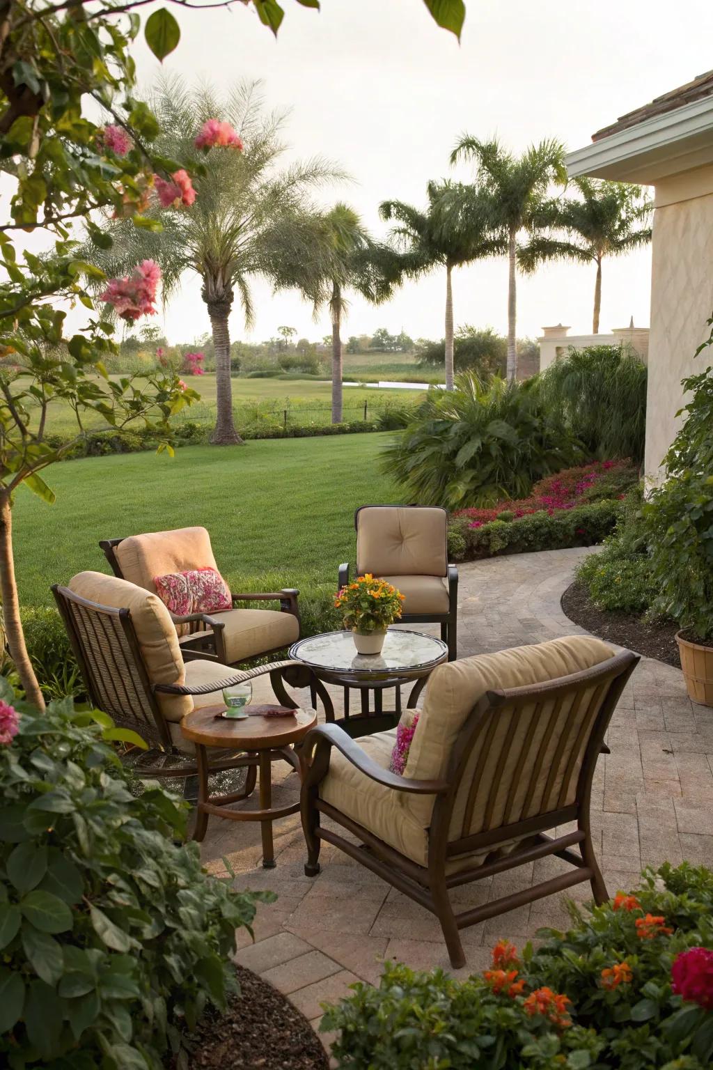 A cozy seating area invites relaxation and enjoyment in the garden.
