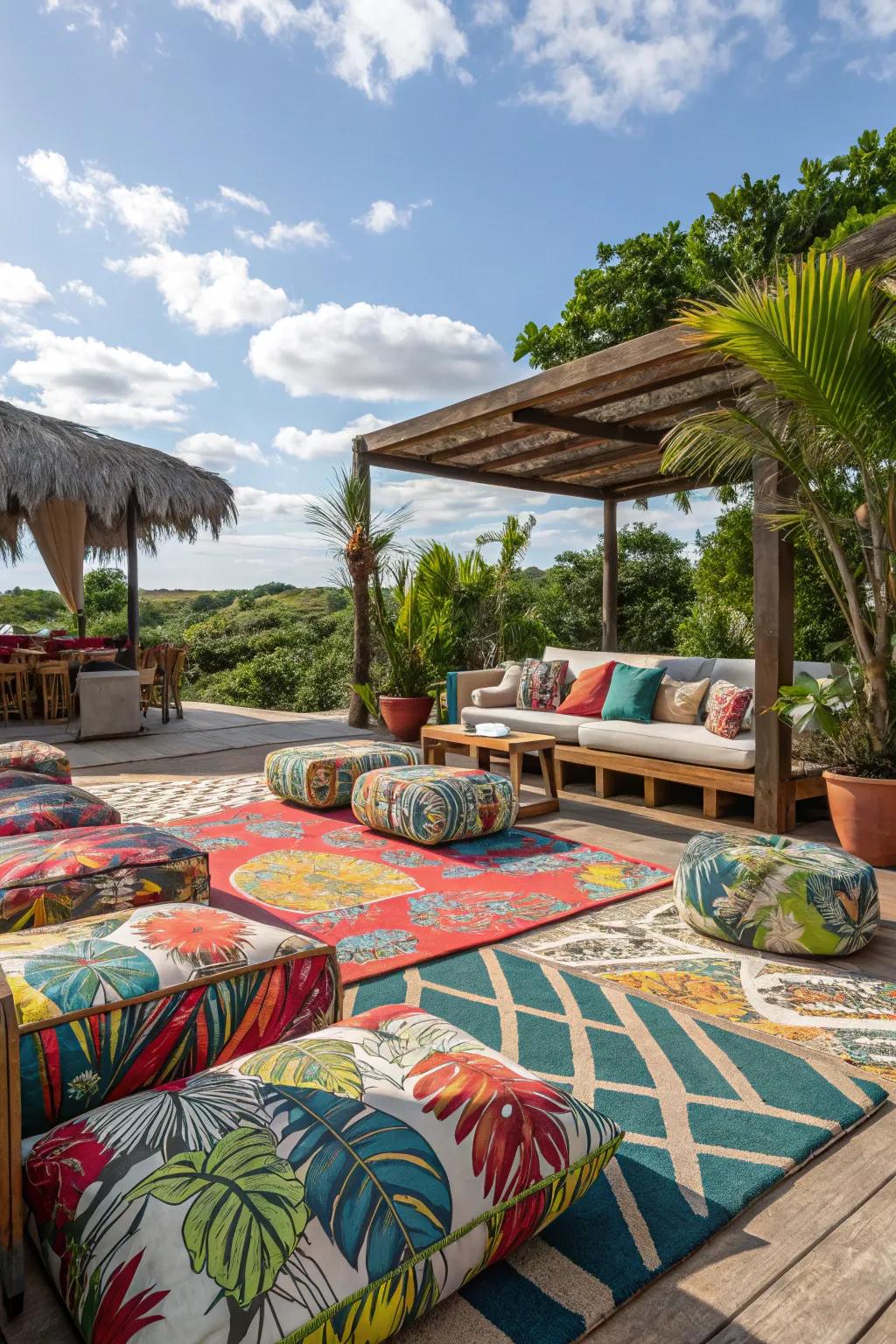 Tropical patterns add vibrancy and style to your outdoor décor.