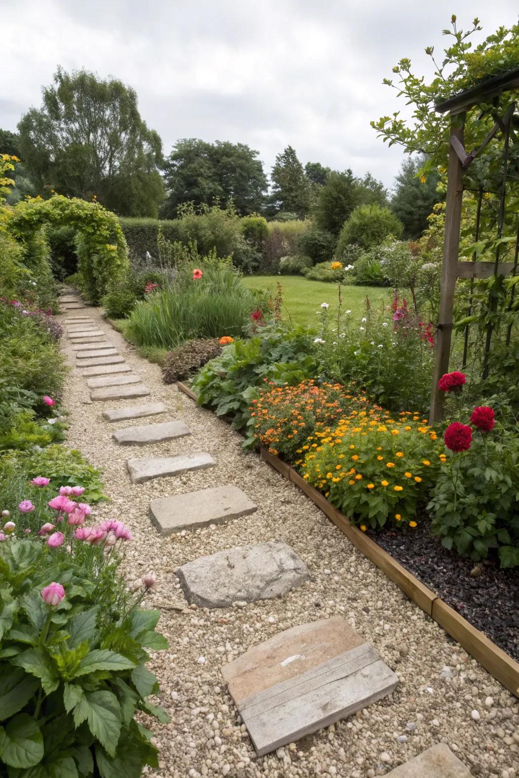A decorative path invites exploration in this garden.