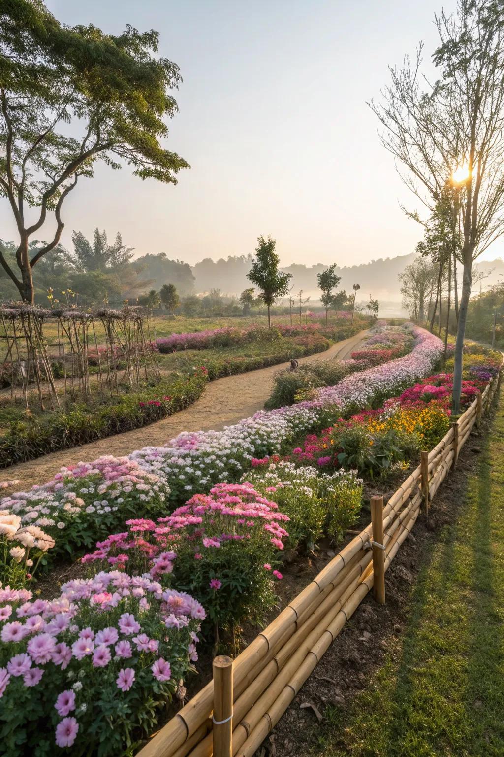Bamboo edging brings a serene and calming vibe to the garden.