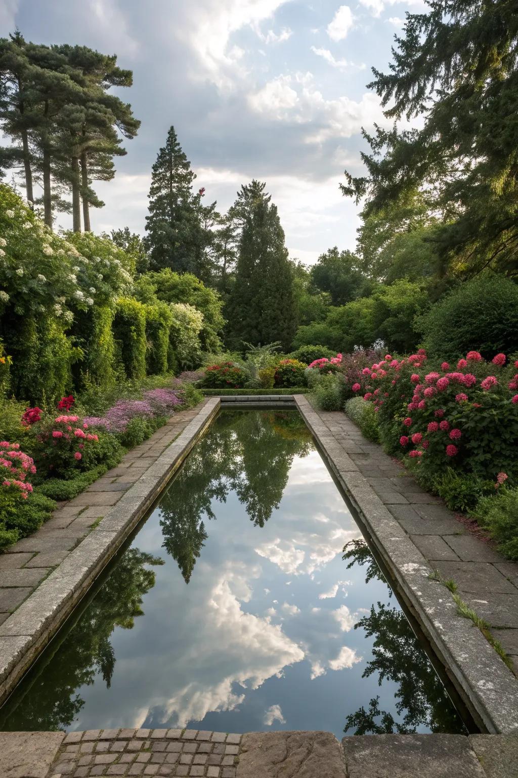 Enhance tranquility with a reflective pool.