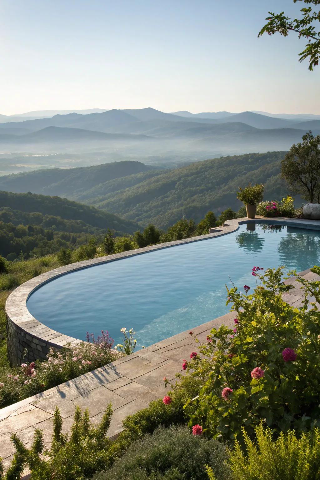 An infinity edge creates a seamless connection between this pool and the horizon.