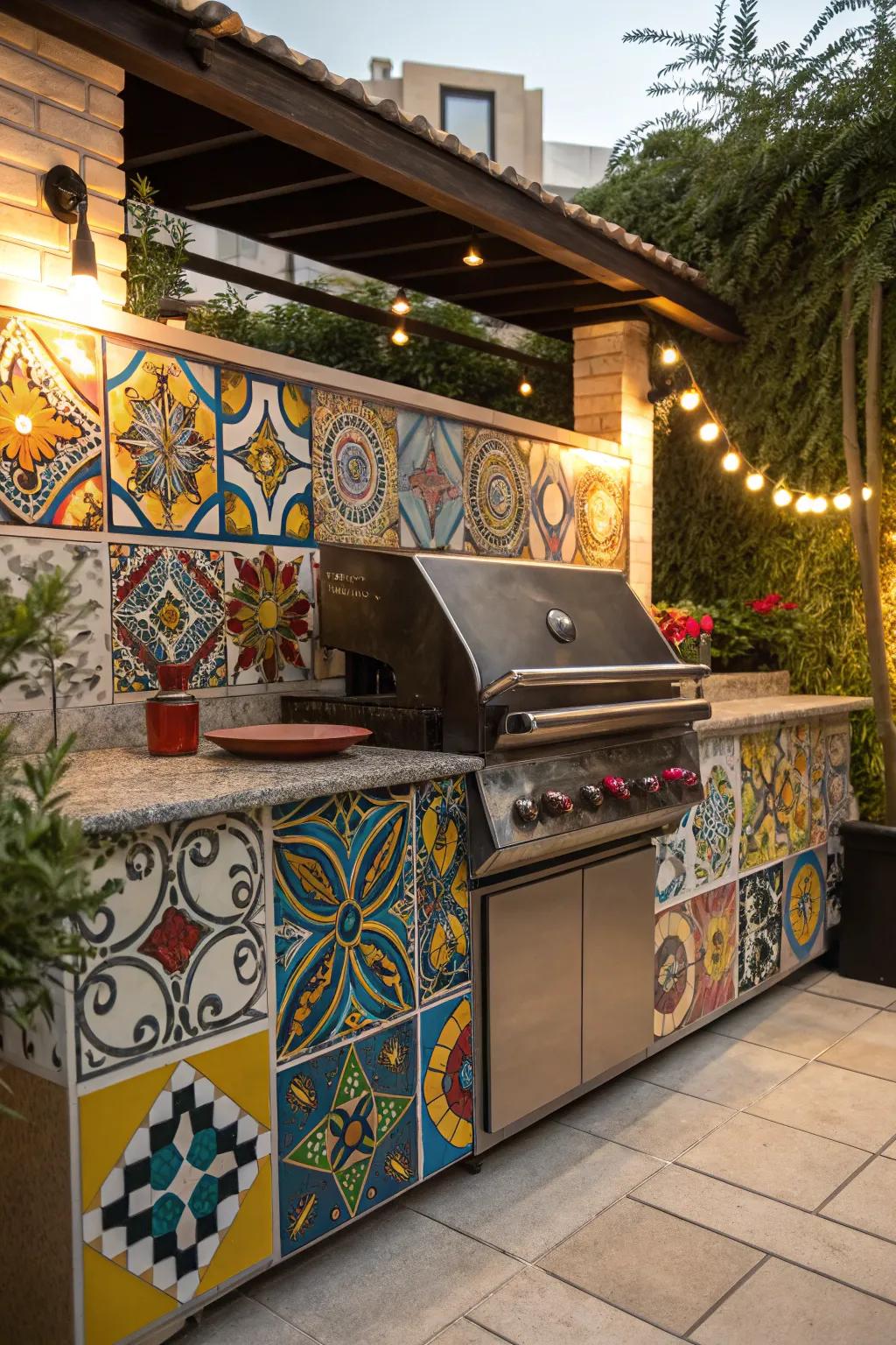 Vibrant tiles add color and personality to your grill area.