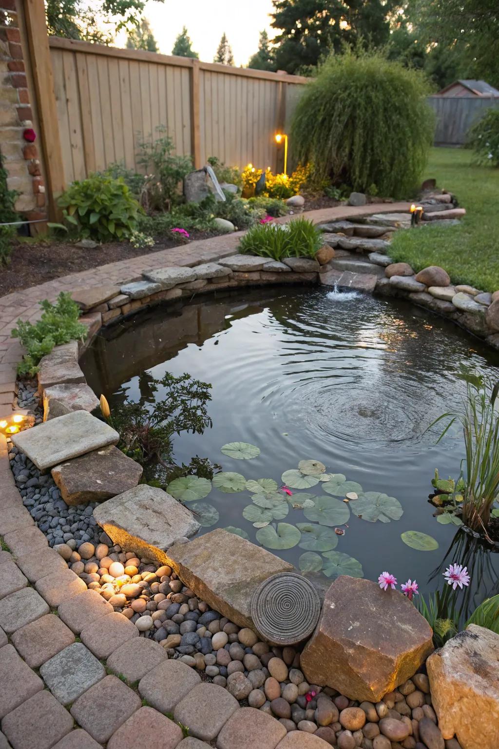 Recycled materials add unique charm to your pond.