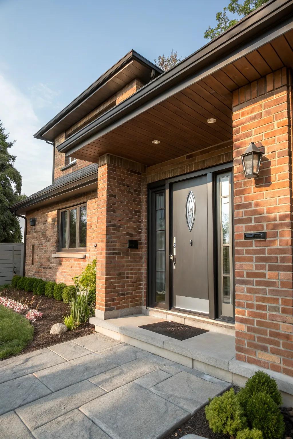 Metal accents provide a modern, industrial-chic look to a front door.