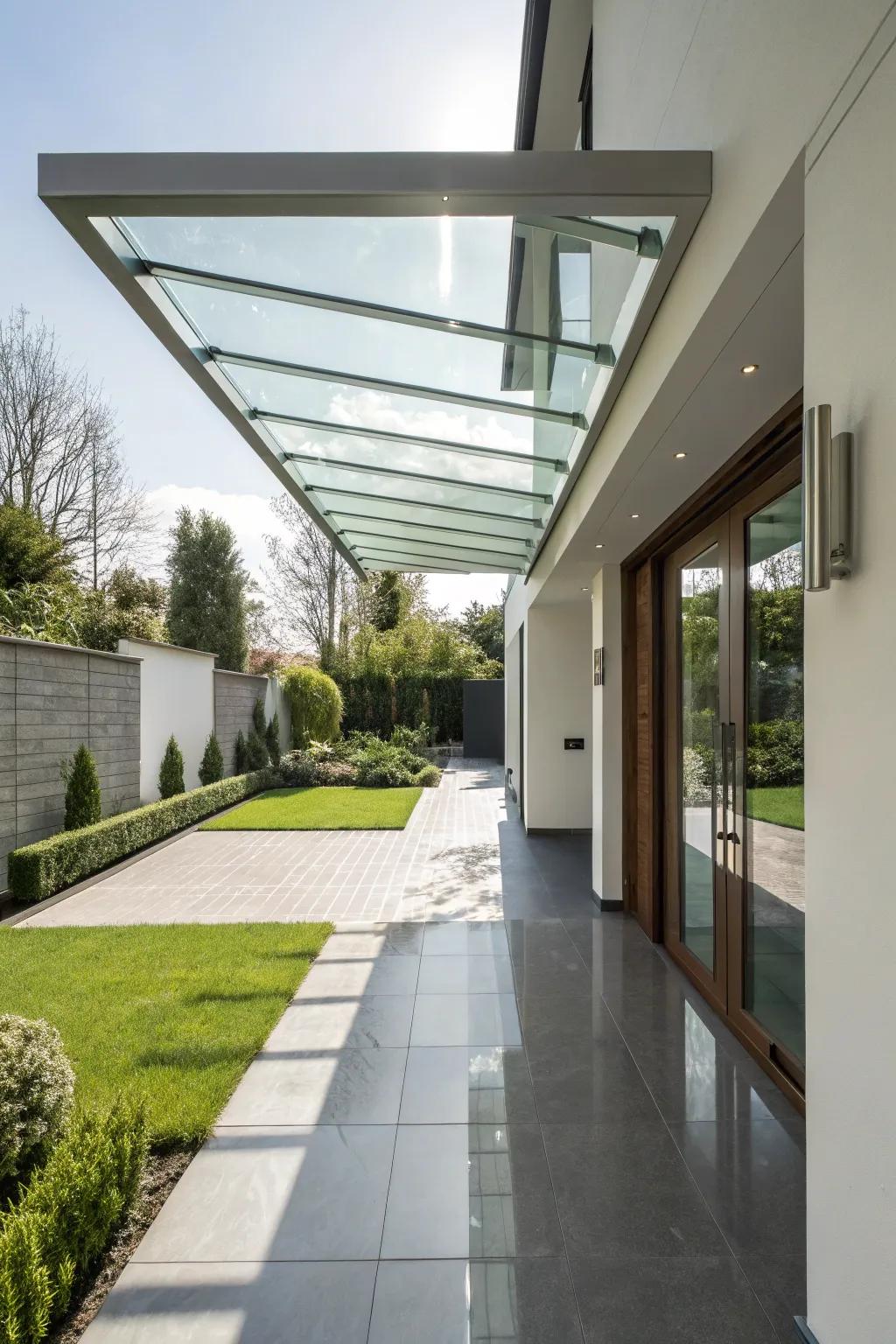A luxurious glass canopy for a modern entrance.