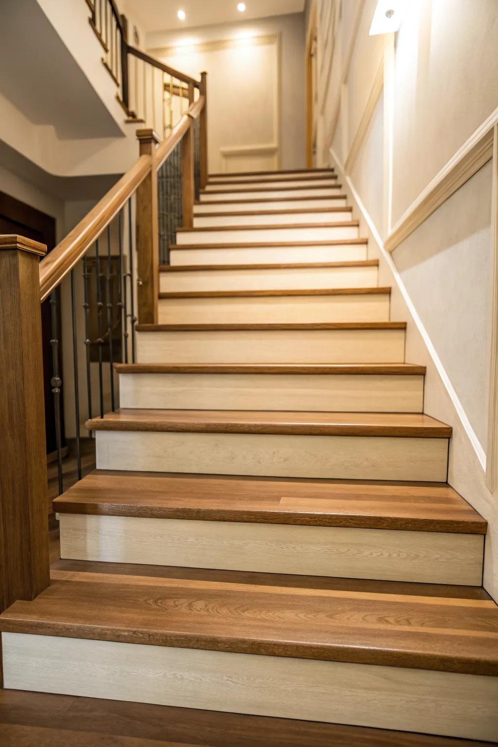 Neutral tones on stairs offer a timeless and harmonious aesthetic.
