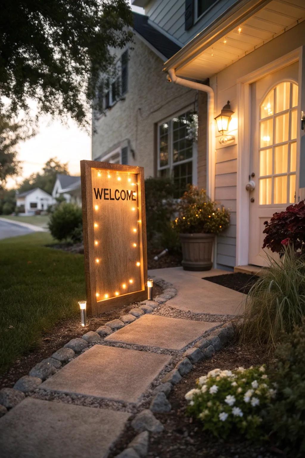 Lighting adds a warm glow to your entrance, welcoming guests.