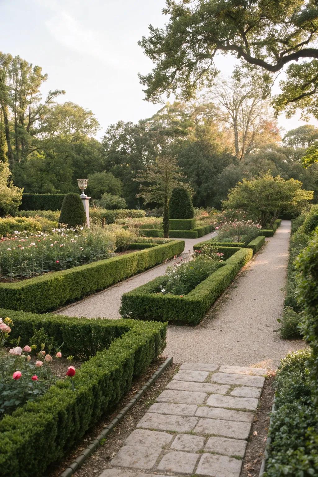 Boxwood borders for a polished look.