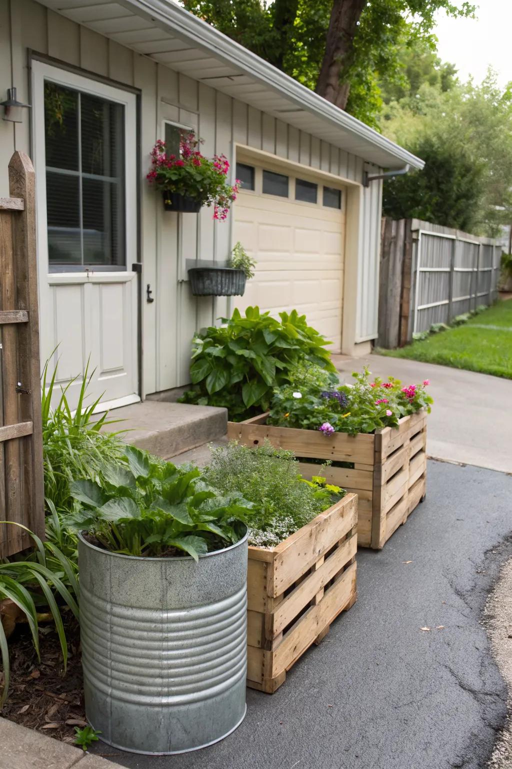 Personalize your space with planters made from recycled materials.