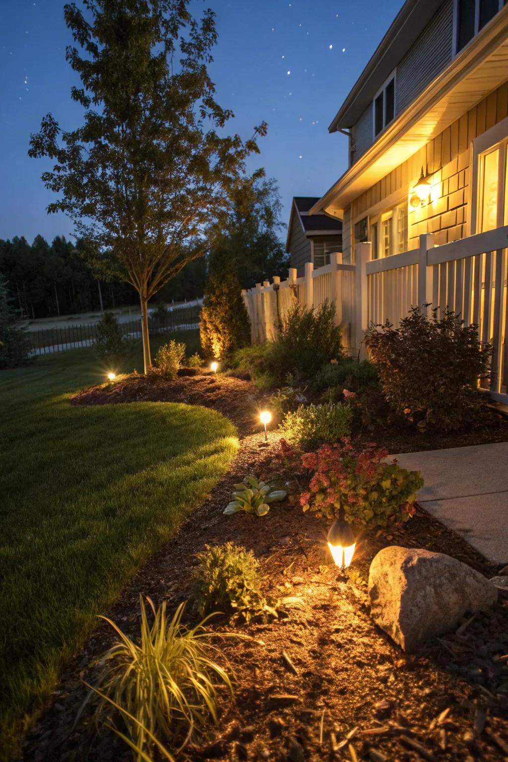 Landscape lighting turns gardens into magical nighttime spaces.
