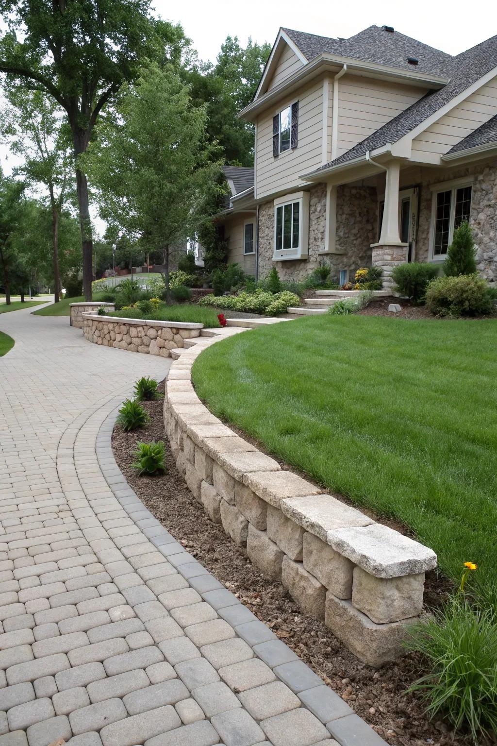 Stylish edging adds elegance to the yard.