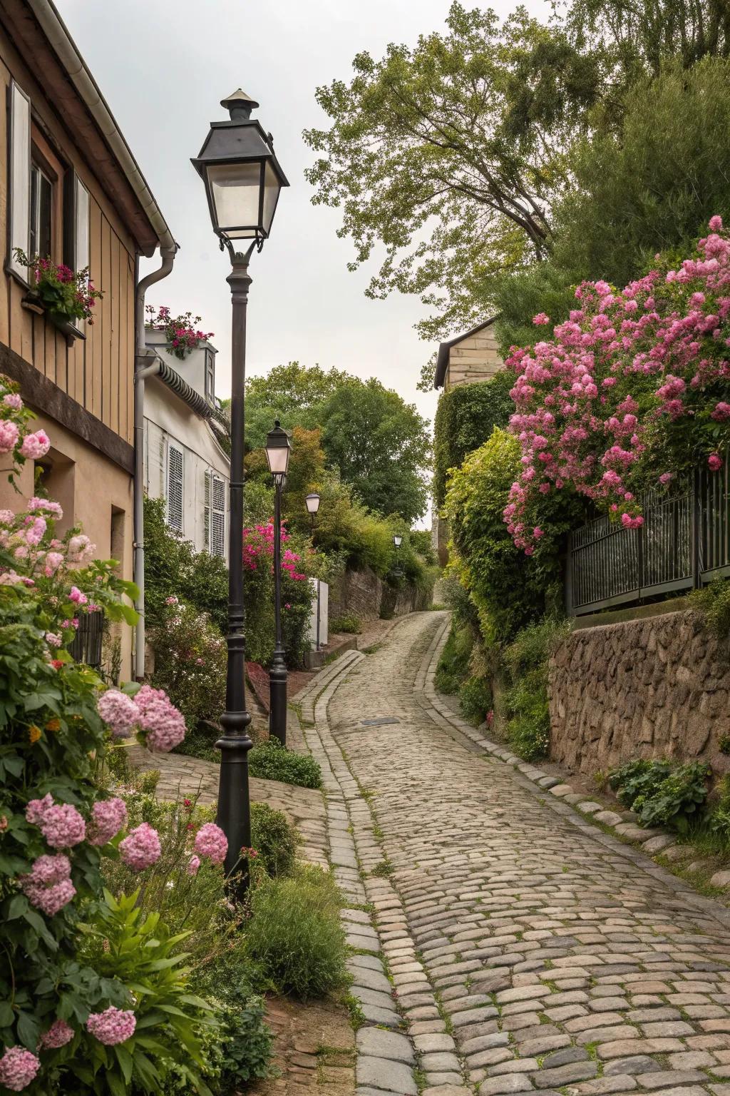 Charming cobblestone pathway with a rustic feel.