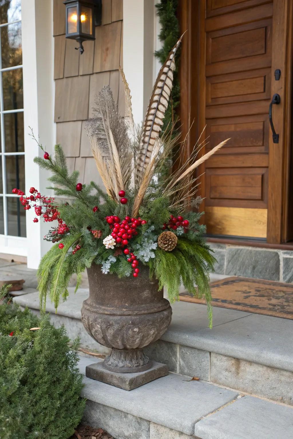 Unexpected elements make planters uniquely festive.